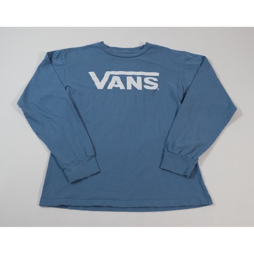 Vans Long Sleeve Shirt Kids Large Blue Classic Logo Graphic Tee Skate Casual